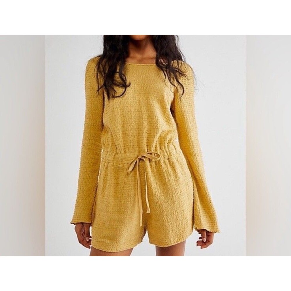 FREE PEOPLE Women’s Laidback Lover Romper Color Sunny Honey Cotton Sz S - Picture 4 of 16